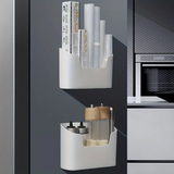 Boîte de rangement murale minimaliste inclinée vers l'avant, gros plan