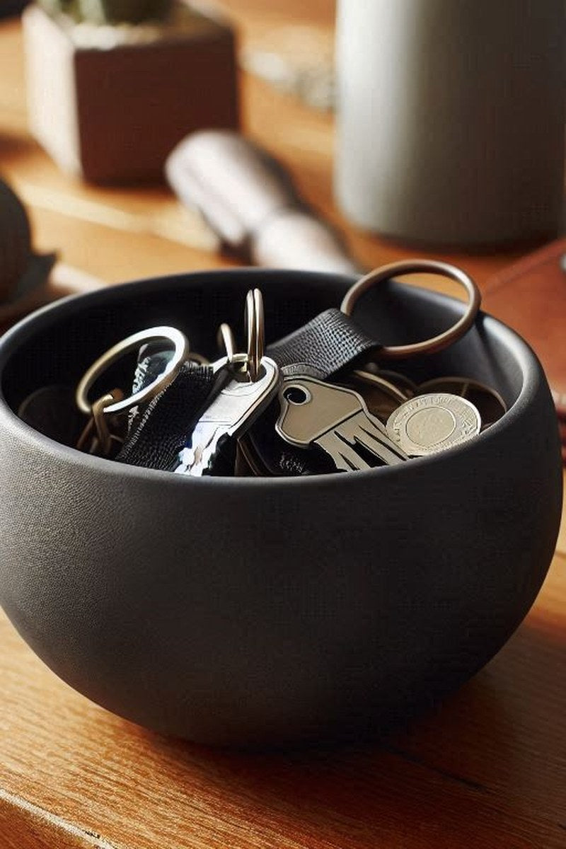 Coupe minimaliste pour clés et pièces vue de dessus, à l'intérieur lisse