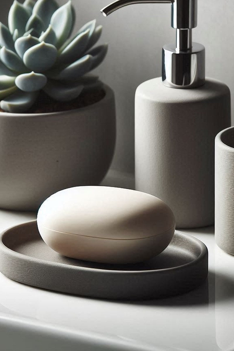 Ensemble porte-savon et porte-brosse à dents blanc vu de face, design lisse et minimaliste