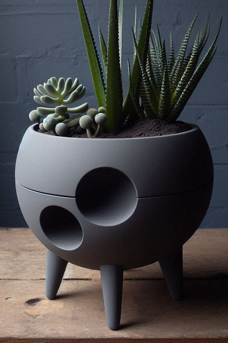 Pot de fleurs mid-century Spaced-out vu de dessus avec intérieur lisse