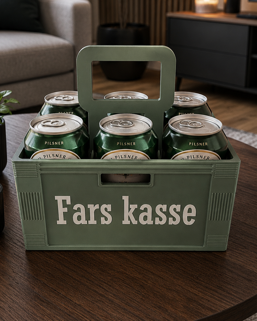 Caisse à bière 6 canettes « Fars kasse » – coffret cadeau avec poignée