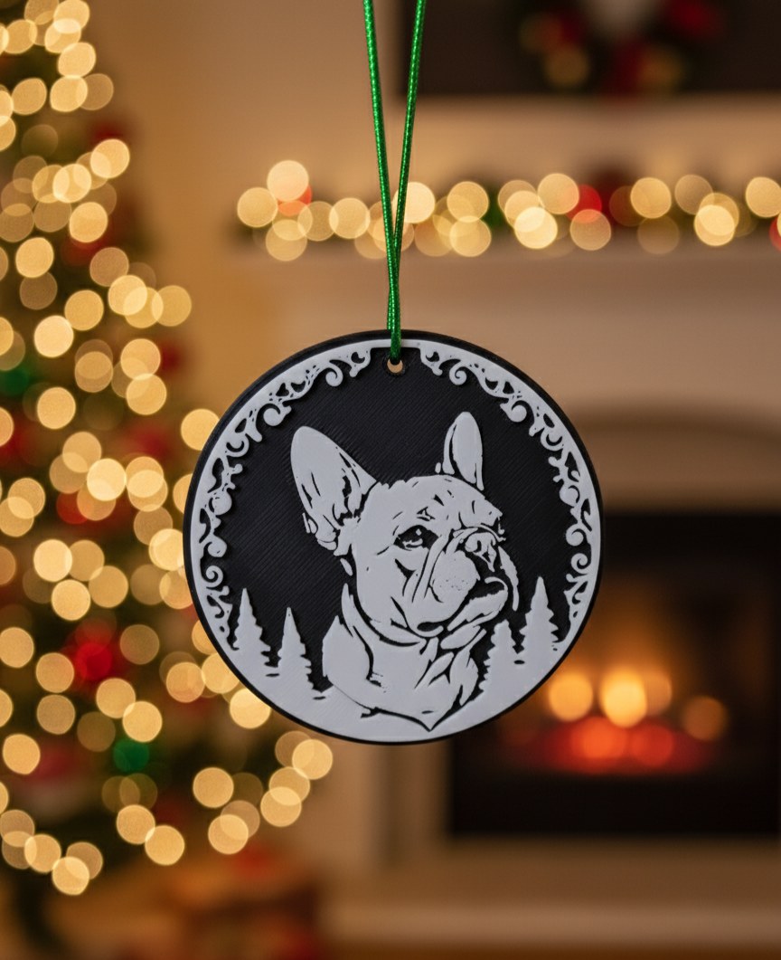 Décoration de sapin avec silhouette de bouledogue français