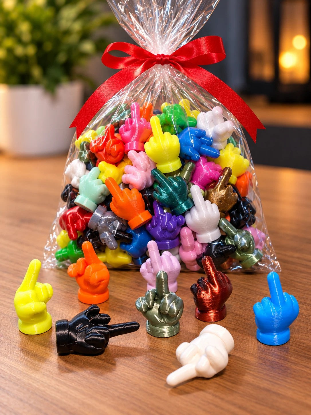 Sachet de 50 petits doigts d'honneur de couleurs assorties