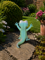 Figurine de jardin gecko vue de dos – tricolore passant au menthe et turquoise