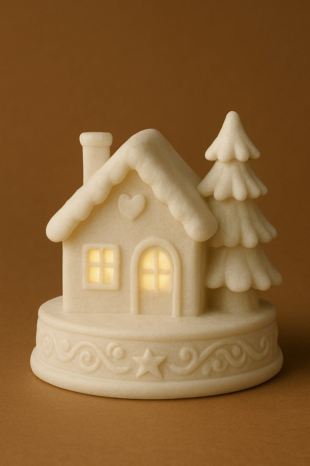 Maison en pain d'épices pour bougie chauffe-plat – maison de Noël avec deux sapins