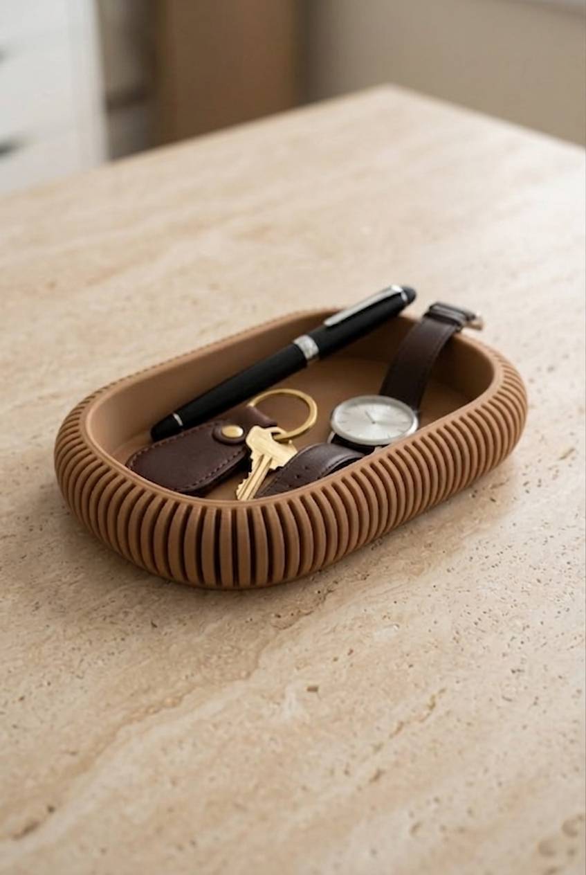 Vide-poche ovale japandi pour clés et petits objets