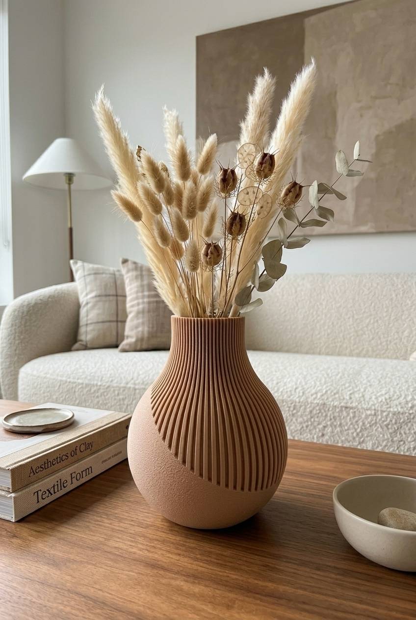 Vase strié japandi 18 cm – design minimaliste