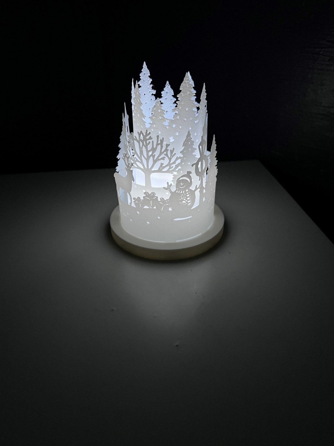 Lanterne de Noël pour bougie chauffe-plat avec renne et bonhomme de neige