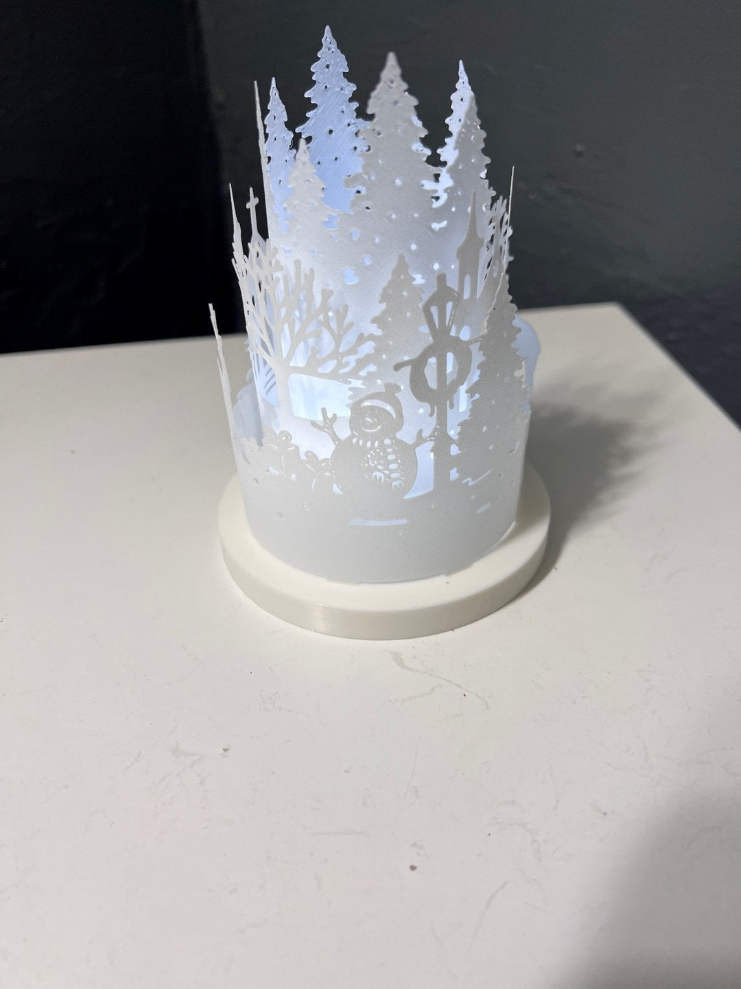 Lanterne de Noël pour bougie chauffe-plat avec renne et bonhomme de neige