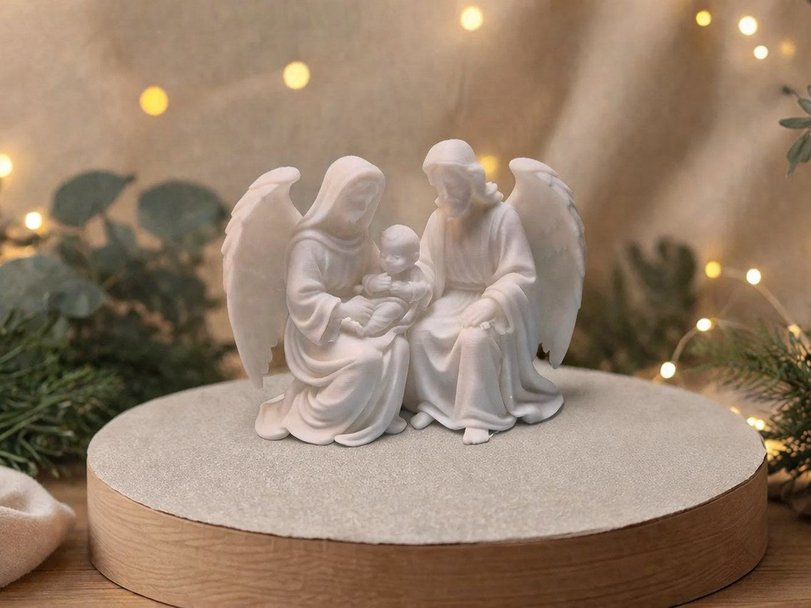 Marie et Joseph avec l'Enfant enveloppés d'ailes d'ange