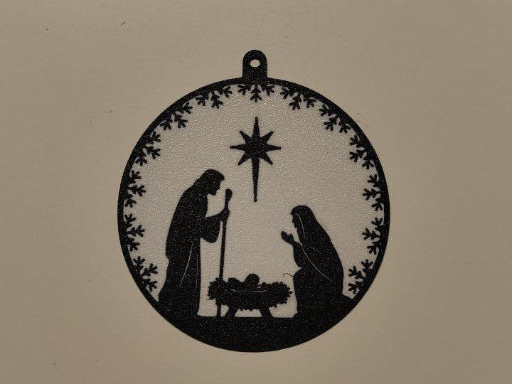 Boule de Noël plate avec motif de crèche