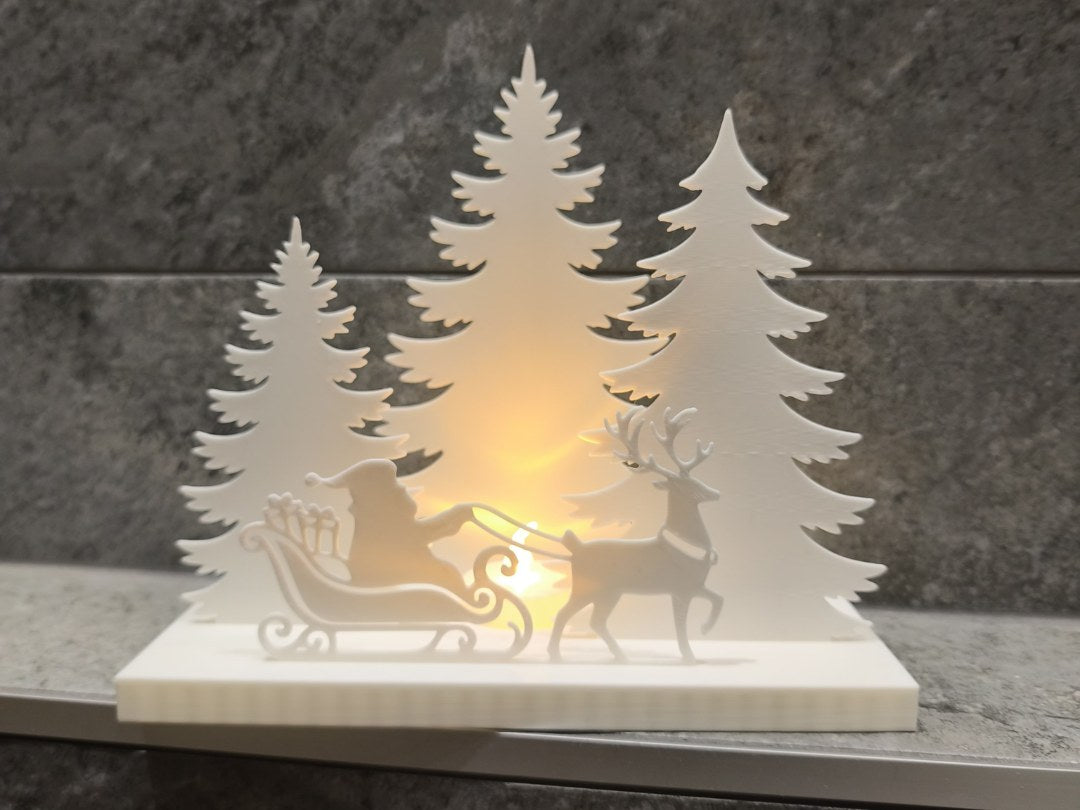 Paysage de Noël pour bougie LED avec sapins et rennes