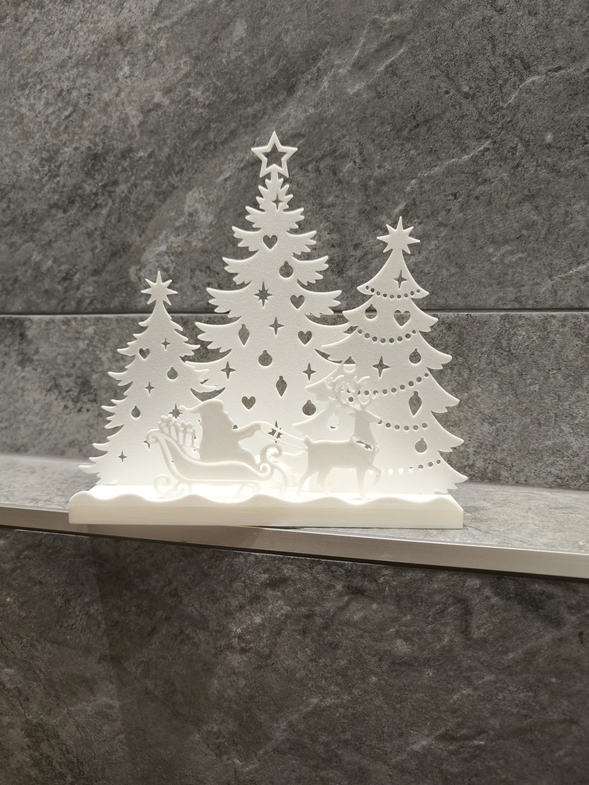 Maison de Noël pour bougie chauffe-plat – Père Noël en traîneau et forêt