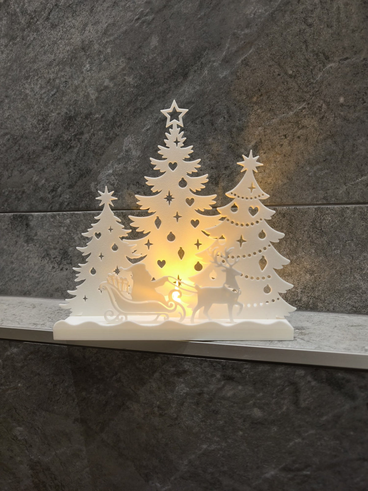 Maison de Noël pour bougie chauffe-plat – Père Noël en traîneau et forêt