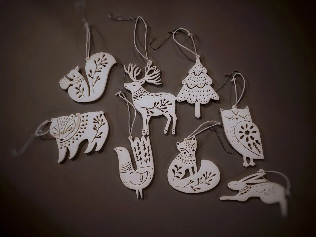 Huit décorations de sapin en forme d'animaux
