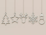 Lot de 5 suspensions de Noël plates : sapin, étoile, renne, flocon de neige et bonhomme de neige