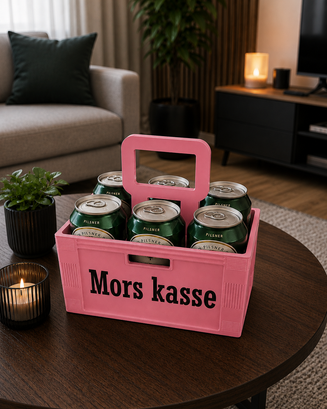 Casier à bière pour 6 canettes « Mors kasse » (la caisse de maman) avec poignée