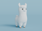 Gros plan d'une figurine de lama tricoté crème neutre, aspect crocheté