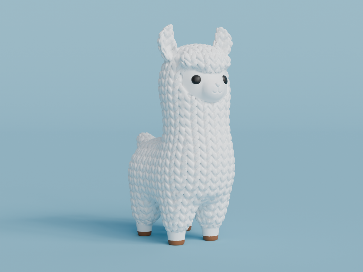 Gros plan d'une figurine de lama tricoté crème neutre, aspect crocheté