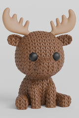 Gros plan d'un élan tricoté, aspect crocheté et bois détaillés