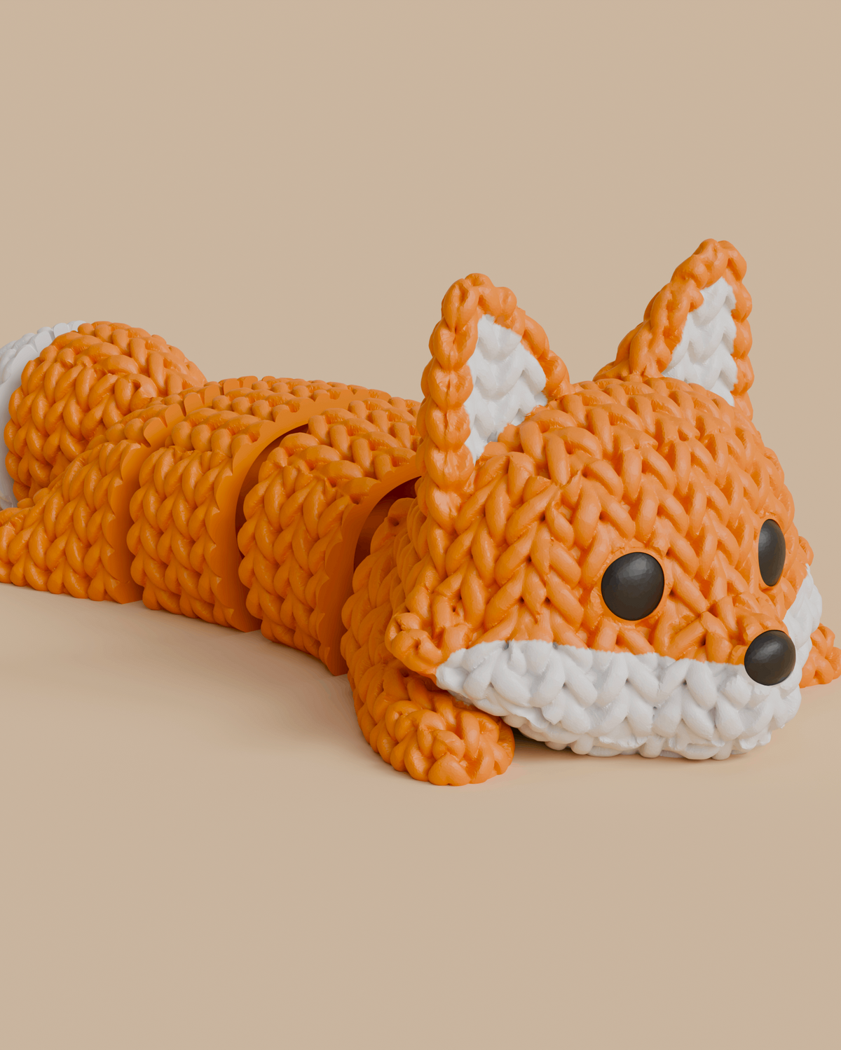 Gros plan de la texture tissée sur le dos d'un renard tricoté articulé