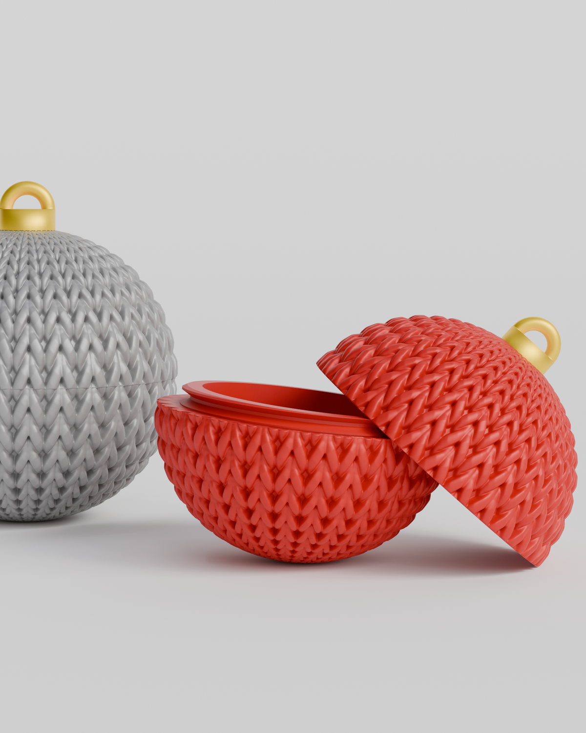 Gros plan de la texture crochetée tissée d'une boule de Noël tricotée
