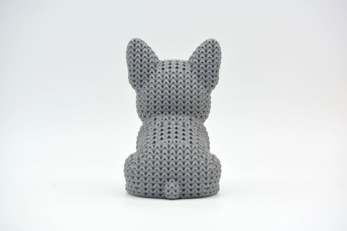 Détail de texture du bouledogue français façon tricot au doux motif de boucles, comme crocheté main