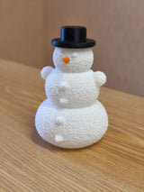 Bonhomme de neige avec chapeau et nez au-dessus d'une bougie LED