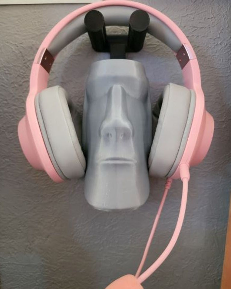 Tête de Moaï de l'île de Pâques en support mural pour casque audio