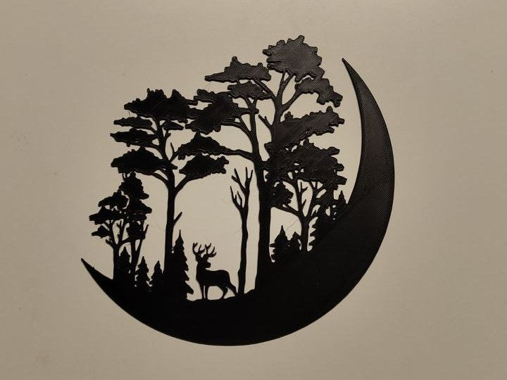Décoration murale de Noël – renne en forêt sous la lune